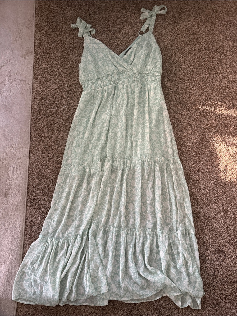 Crystal Doll Mint Green Floral Tie-Shoulder Maxi Dress